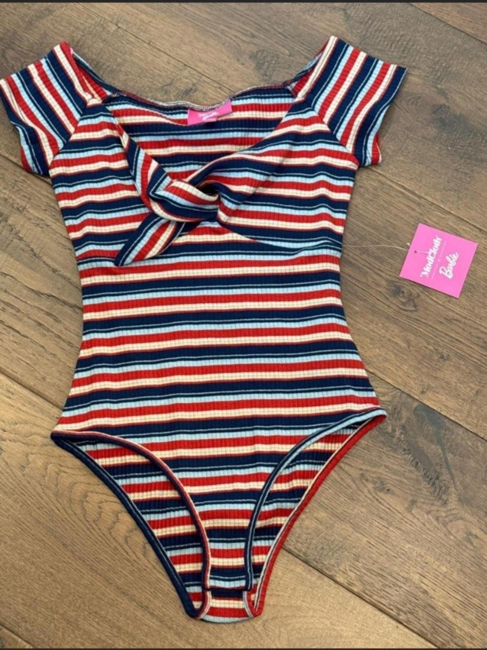 ModCloth x Barbie Striped Twist Front Bodysuit XS